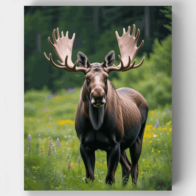 Majestic Moose in Wildflower Meadow - Paint by Numbers Kit