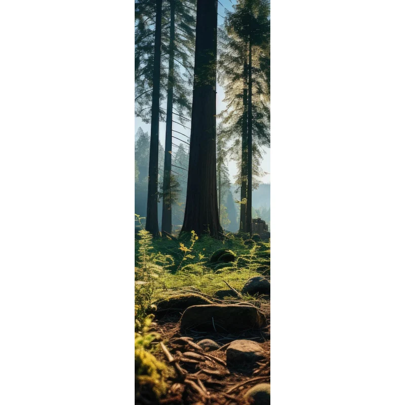 Poster Beeindruckender Wald mit Bäumen in der Sonne Panorama Hoch