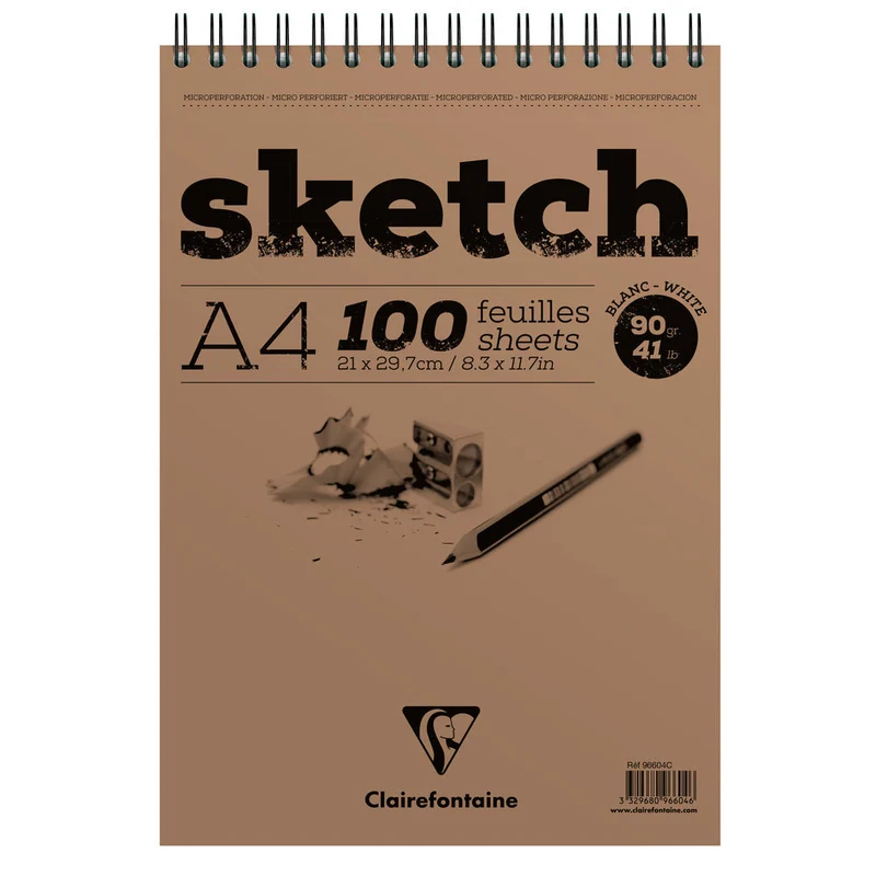 Clairefontaine Spiral Sketch Pad, 100 Sheets, A4/A3, White