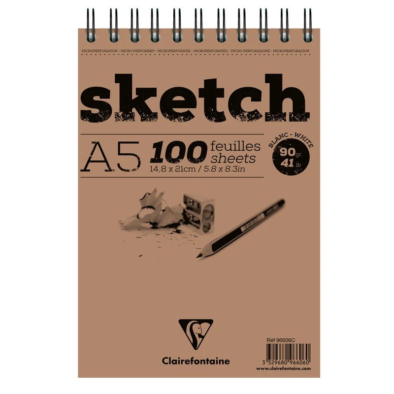 Clairefontaine Spiral Sketch Pad, 100 Sheets, A4/A3, White