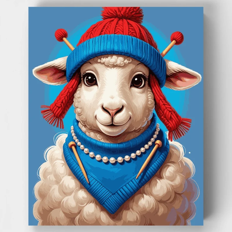Adorable Sheep in Winter Hat - Paint by Numbers Kit