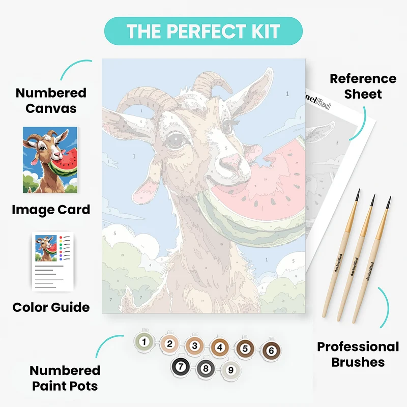 Cheerful Goat with Watermelon - Paint by Numbers Kit
