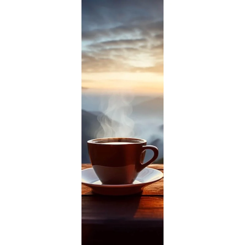 Poster Entspannte Berglandschaft mit Kaffee am Morgen Panorama Hoch