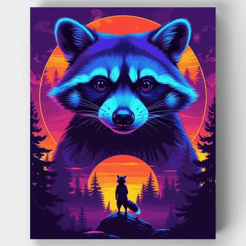 Neon Raccoon Sunset - Paint by Numbers Kit
