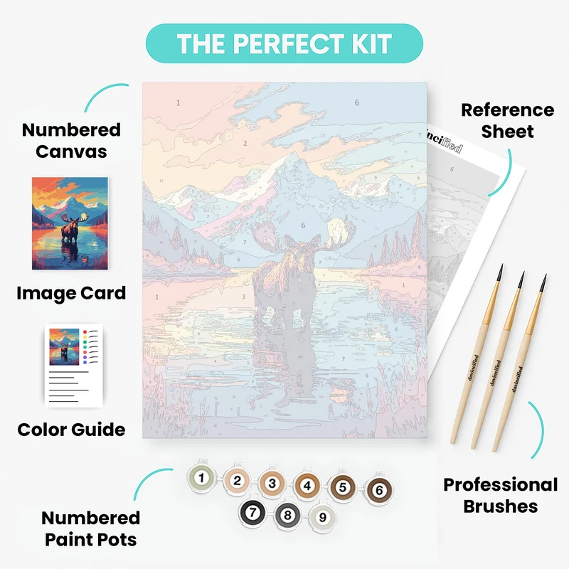 Majestic Moose in Mountain Lake - Paint by Numbers Kit