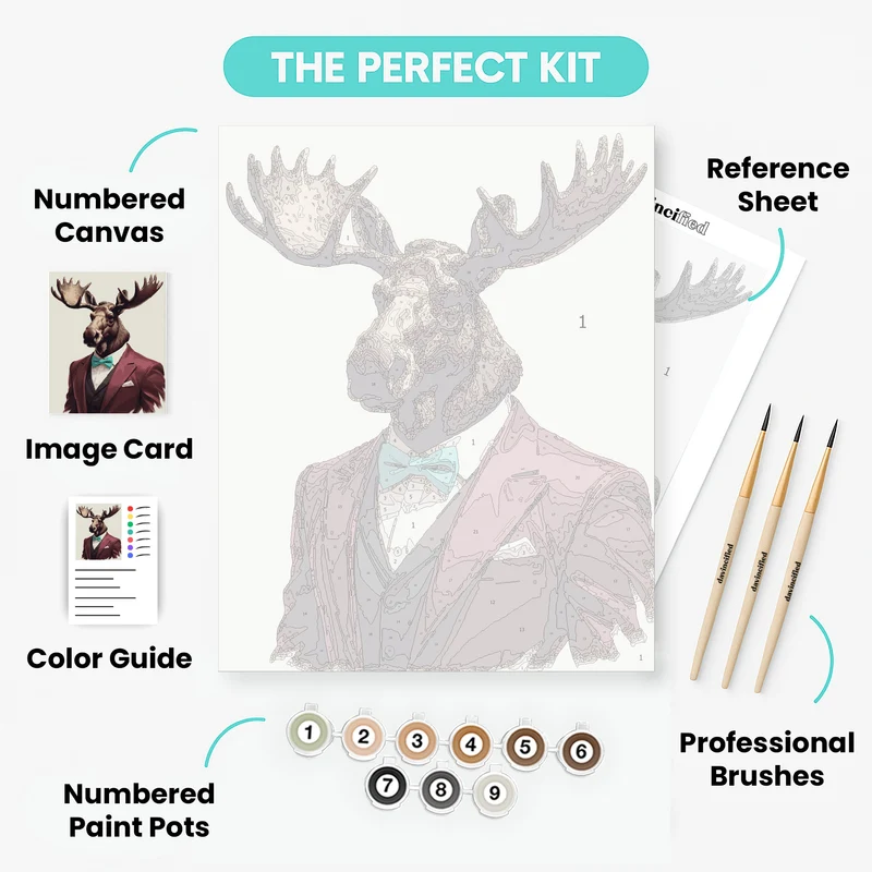Dapper Moose in Burgundy Suit - Paint by Numbers Kit