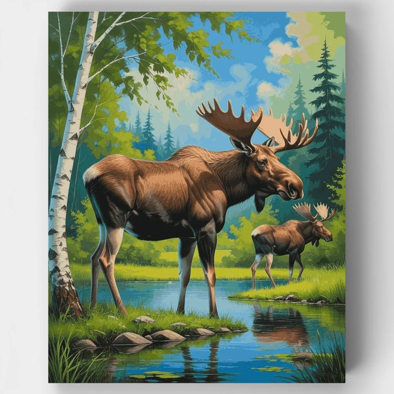 Moose by the Stream - Paint by Numbers Kit