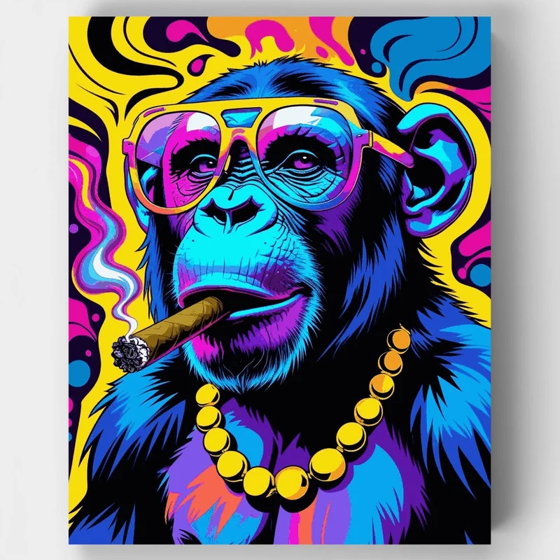 Psychedelic Chimpanzee with Sunglasses and Cigar - Paint by Numbers Kit