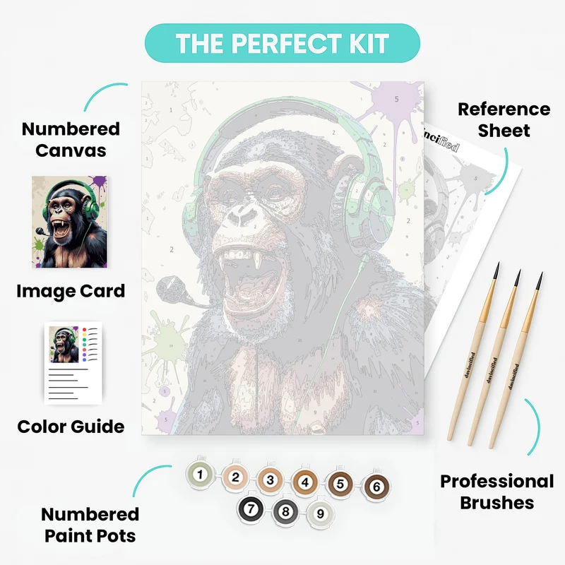 Chimpanzee DJ with Headphones - Paint by Numbers Kit