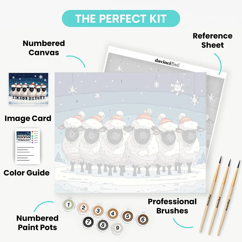 Festive Sheep in Winter Wonderland - Paint by Numbers Kit