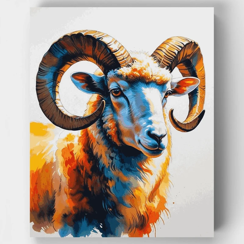 Majestic Ram with Curled Horns - Paint by Numbers Kit