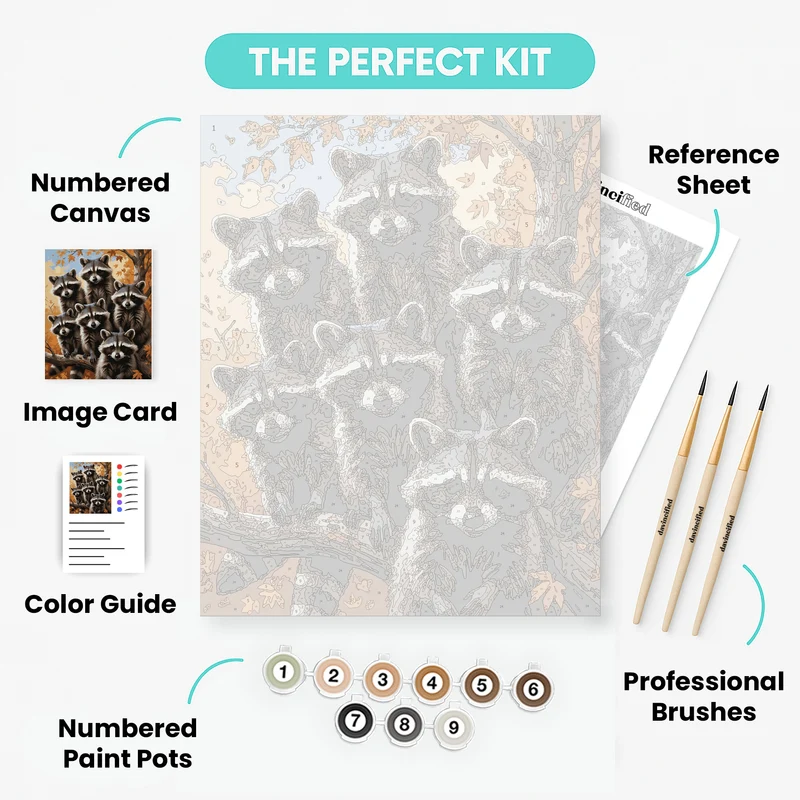 Raccoon Family in Autumn Tree - Paint by Numbers Kit
