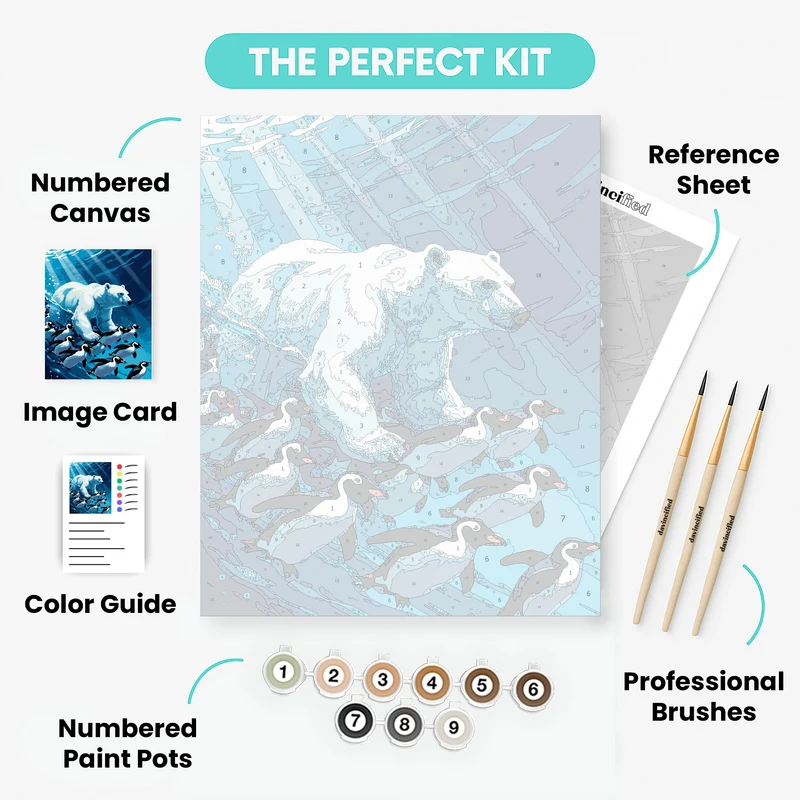 Polar Bear Swimming with Penguins - Paint by Numbers Kit