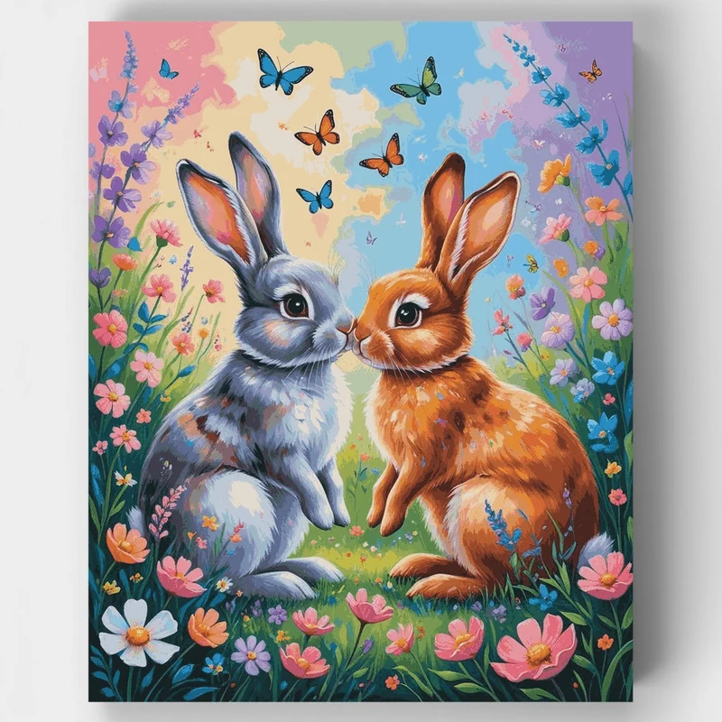 Two Bunnies in a Spring Meadow - Paint by Numbers Kit