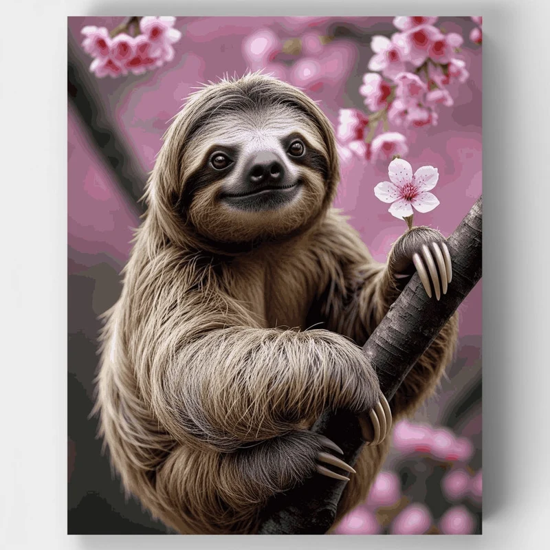 Sloth with Cherry Blossoms - Paint by Numbers Kit