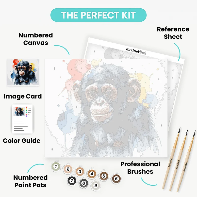 Playful Baby Chimpanzee with Watercolor Splash - Paint by Numbers Kit