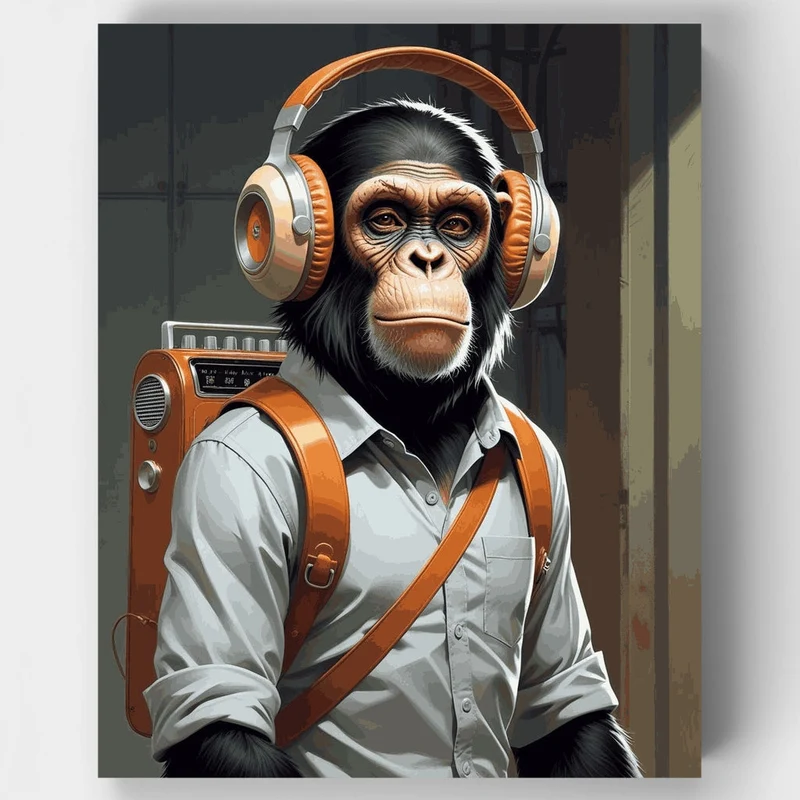 Chimpanzee DJ with Vintage Radio - Paint by Numbers Kit