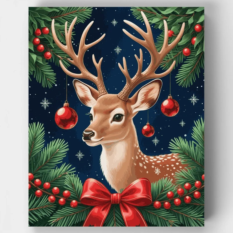 Holiday Reindeer with Ornament Antlers - Paint by Numbers Kit