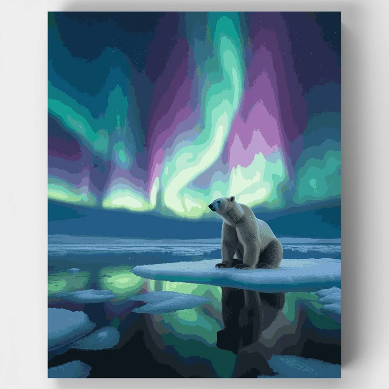 Polar Bear Under Northern Lights - Paint by Numbers Kit