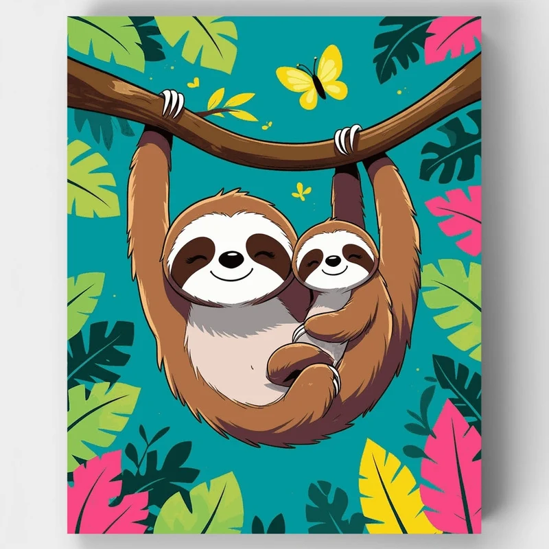 Sloths Hanging from Branch - Paint by Numbers Kit