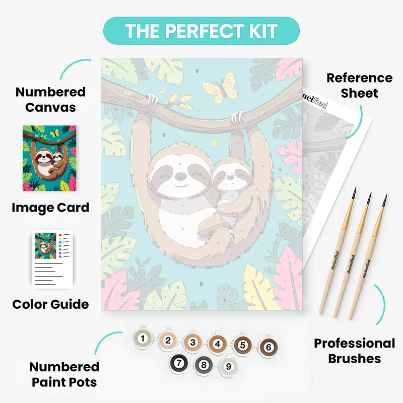 Sloths Hanging from Branch - Paint by Numbers Kit