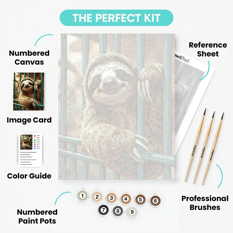 Adorable Sloth Behind Bars - Paint by Numbers Kit