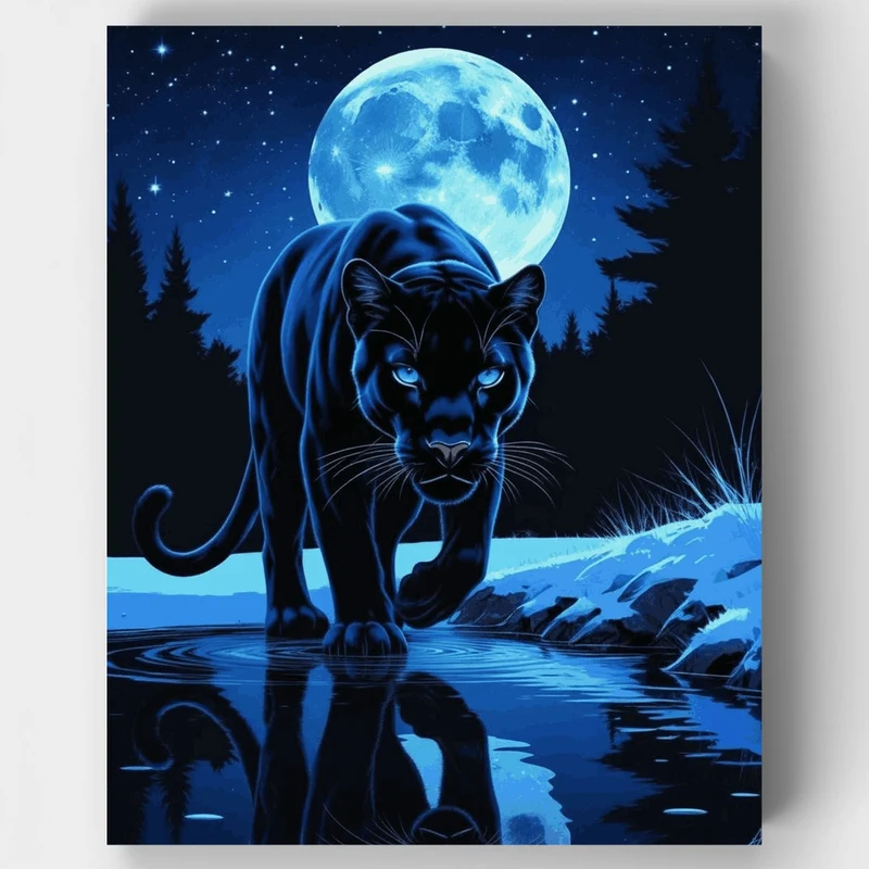 Moonlit Black Panther - Paint by Numbers Kit
