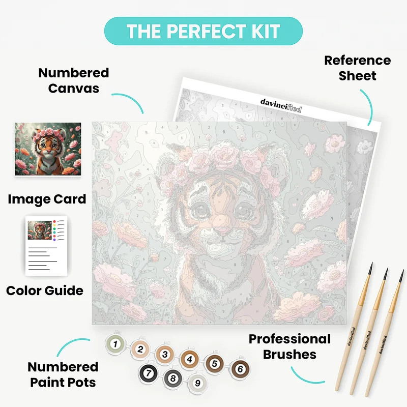 Adorable Tiger Cub with Flower Crown - Paint by Numbers Kit