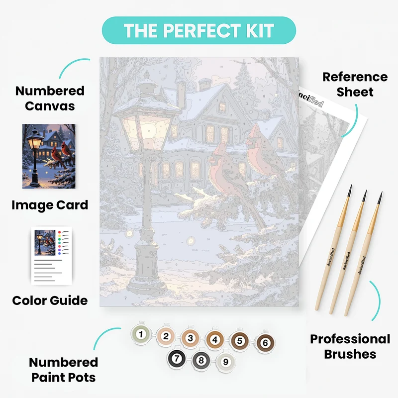 Winter Cardinals at Lamppost - Paint by Numbers Kit