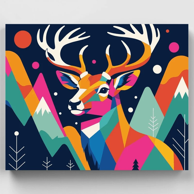 Colorful Reindeer in Winter Mountains - Paint by Numbers Kit