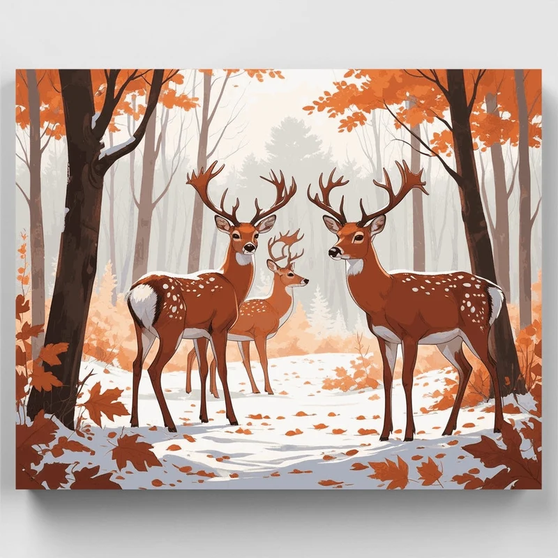 Autumn Deer Family in Misty Forest - Paint by Numbers Kit