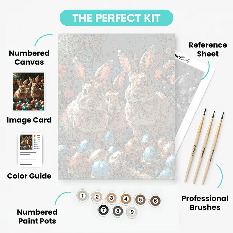 Easter Bunny Family with Decorated Eggs - Paint by Numbers Kit
