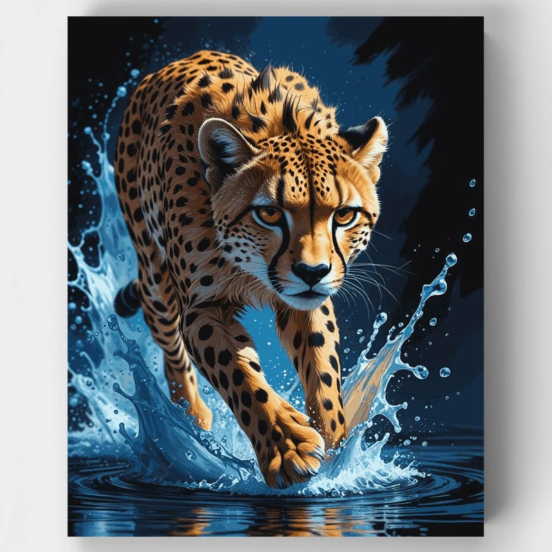 Cheetah Running Through Water - Paint by Numbers Kit