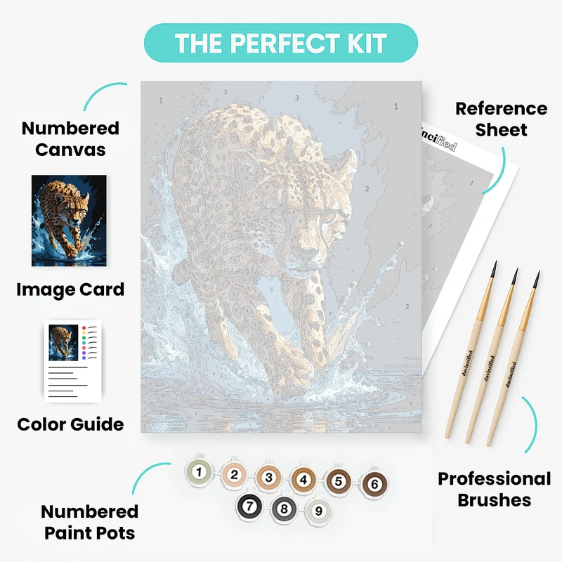 Cheetah Running Through Water - Paint by Numbers Kit