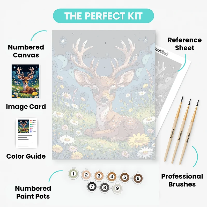 Enchanted Deer in Starlit Meadow - Paint by Numbers Kit