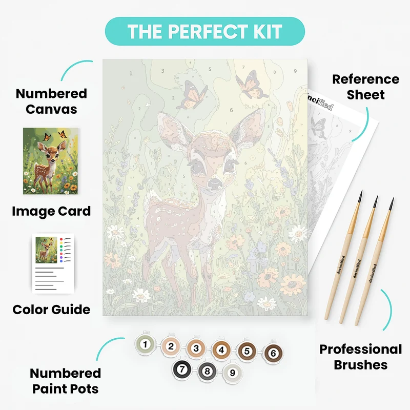Baby Deer with Butterflies in Meadow - Paint by Numbers Kit