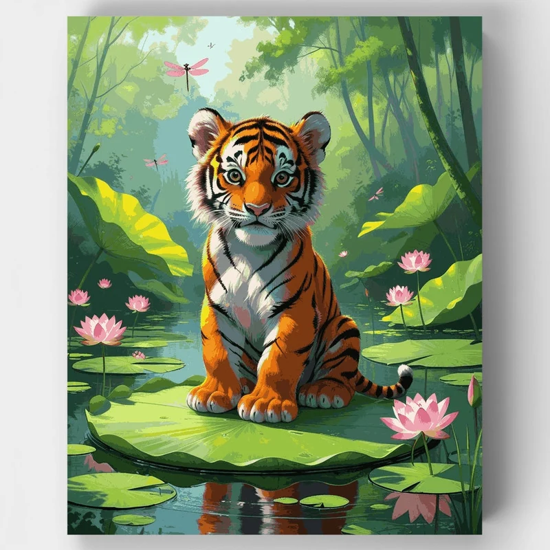 Tiger Cub on Lily Pad - Paint by Numbers Kit