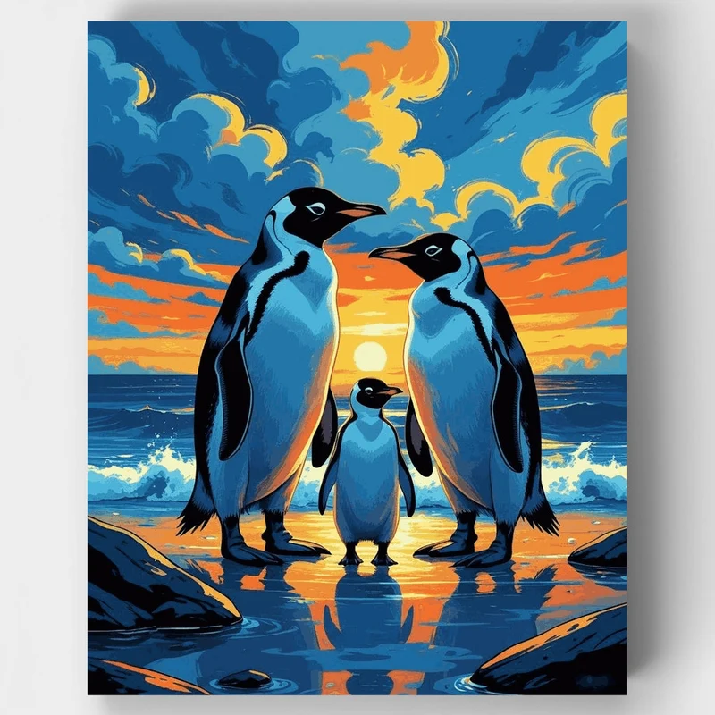 Penguin Family Sunset - Paint by Numbers Kit