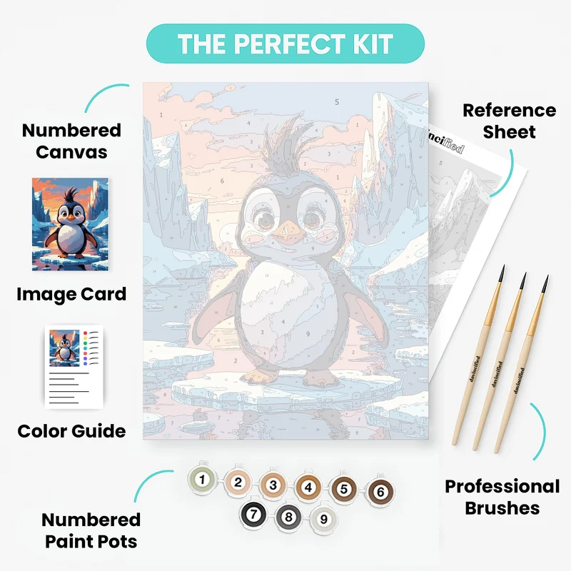 Adorable Baby Penguin on Ice - Paint by Numbers Kit