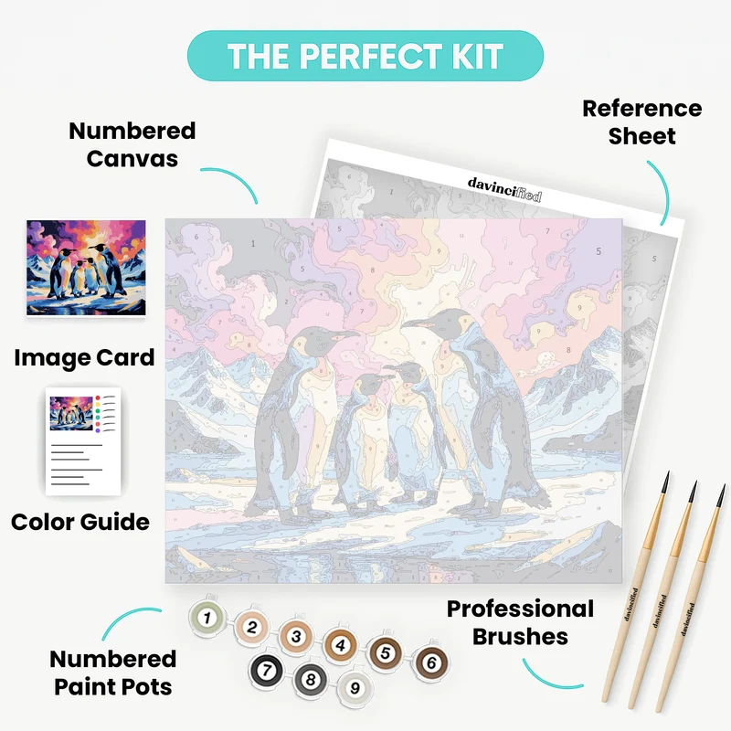 Penguins Under Aurora Sky - Paint by Numbers Kit