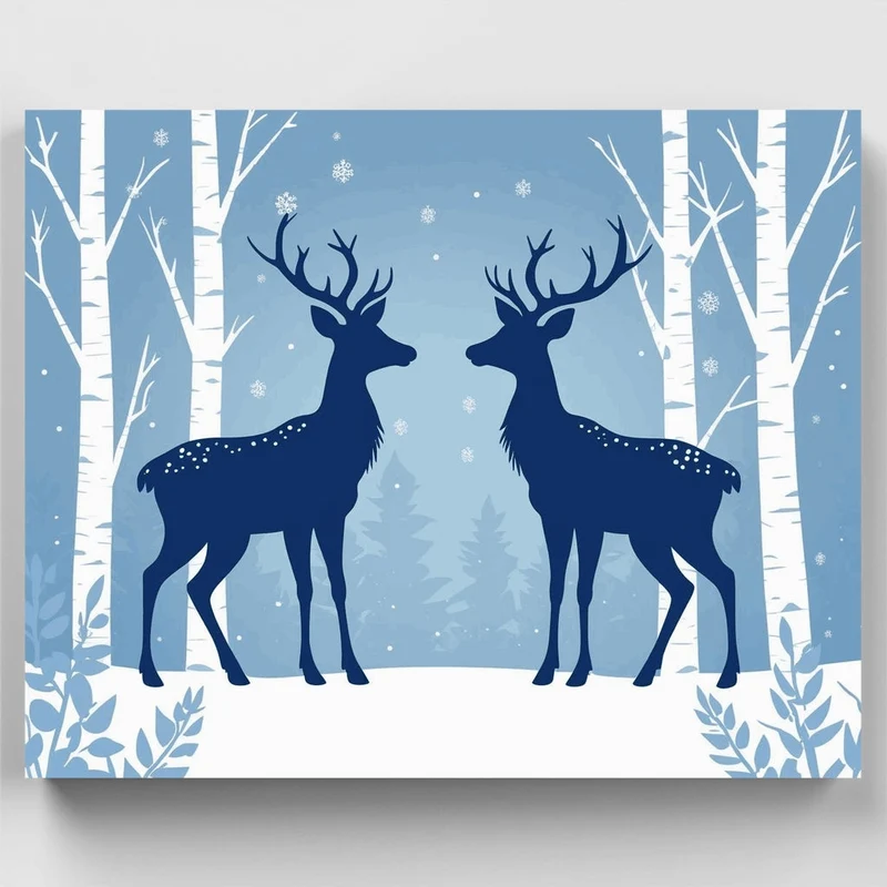 Winter Deer in Snowy Birch Forest - Paint by Numbers Kit