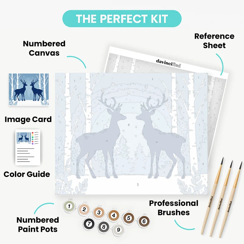 Winter Deer in Snowy Birch Forest - Paint by Numbers Kit