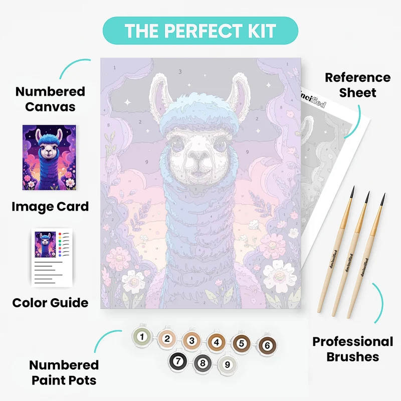 Whimsical Blue Alpaca Under Starry Sky - Paint by Numbers Kit
