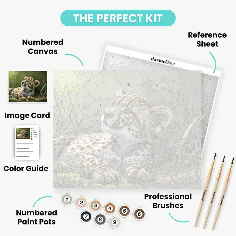 Young Cheetah Cub in Grass - Paint by Numbers Kit