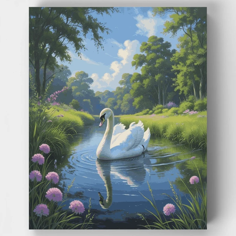 Graceful Swan in Tranquil Stream - Paint by Numbers Kit
