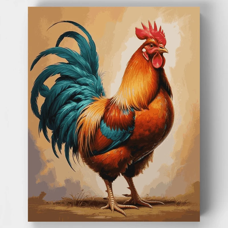 Majestic Rooster with Turquoise Plumage - Paint by Numbers Kit