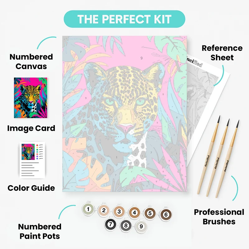 Vibrant Neon Leopard in Tropical Jungle - Paint by Numbers Kit