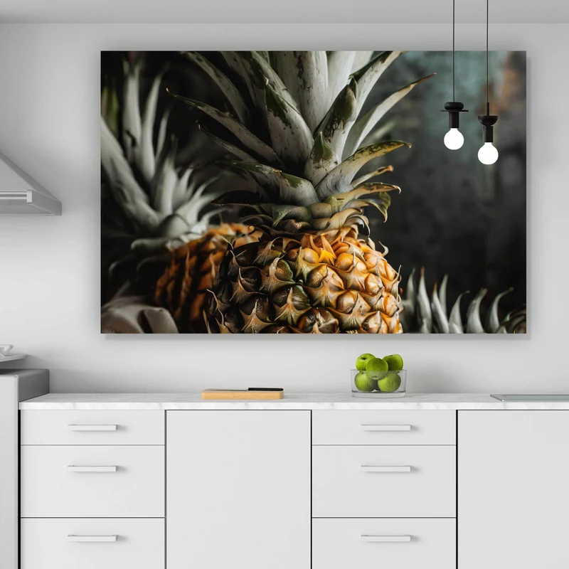 Acrylglasbild Fruchtige Ananas auf Leinentuch Querformat