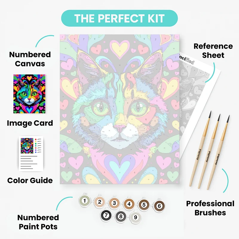 Rainbow Cat with Hearts - Paint by Numbers Kit