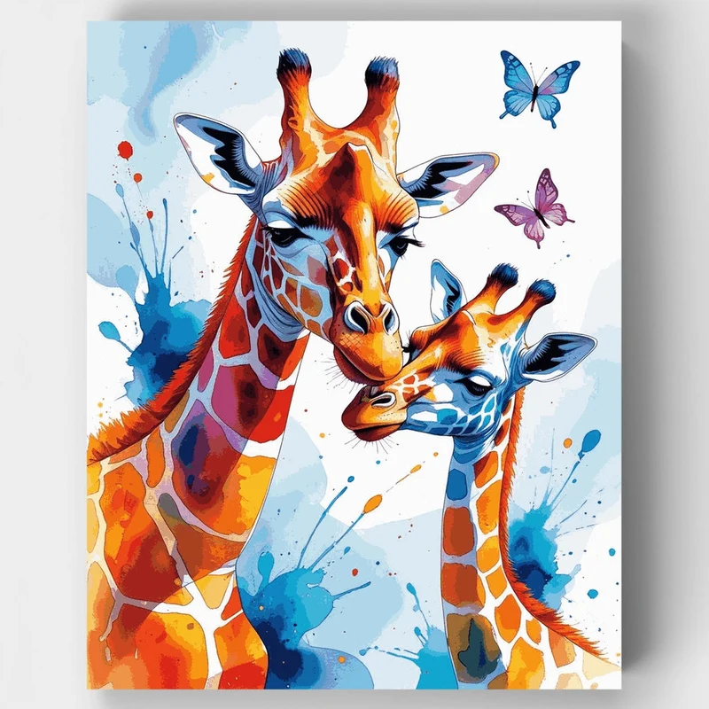 Watercolor Giraffes with Butterflies - Paint by Numbers Kit
